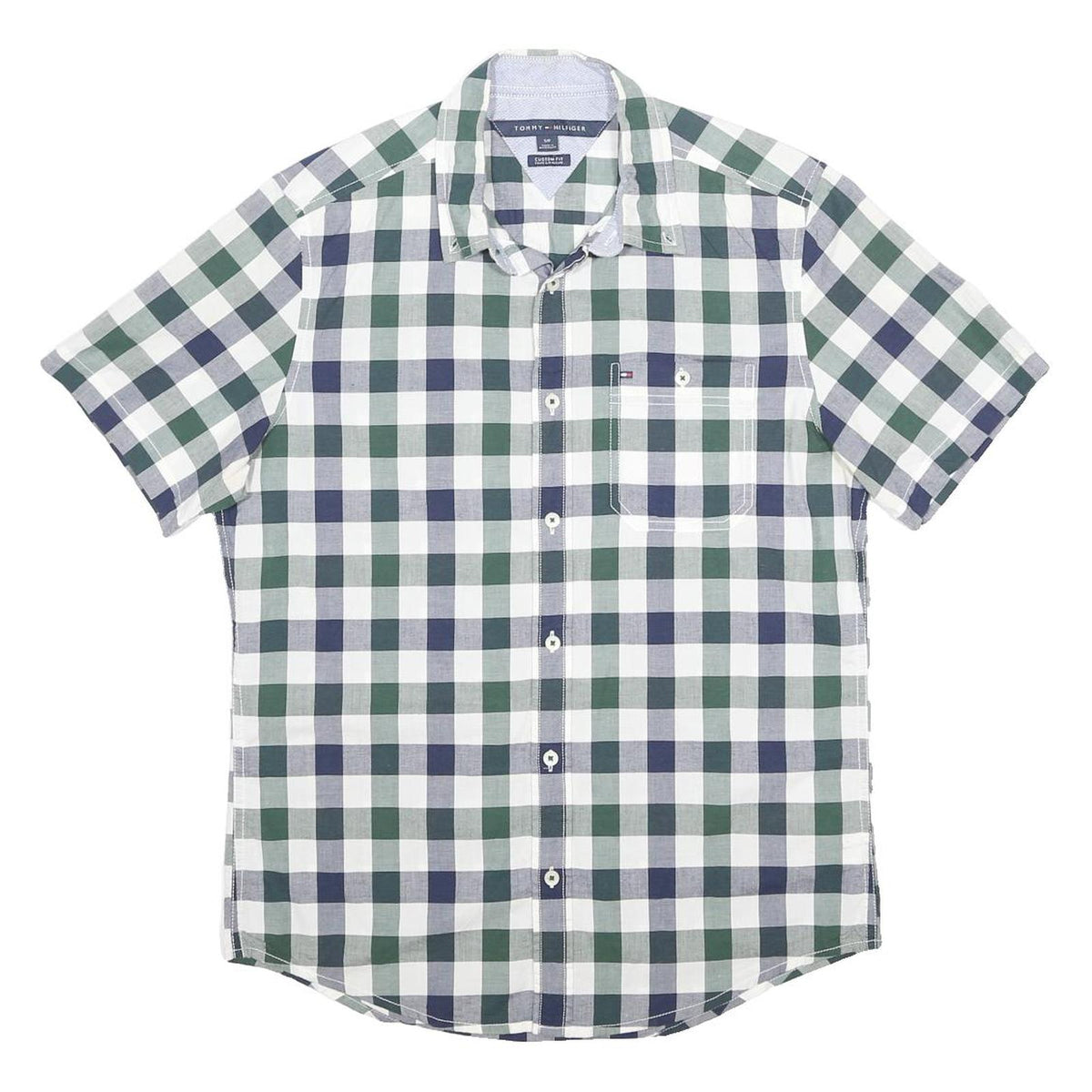 TOMMY HILFIGER Mens Blue & Green Check Shirt S Cotton Casual Summer