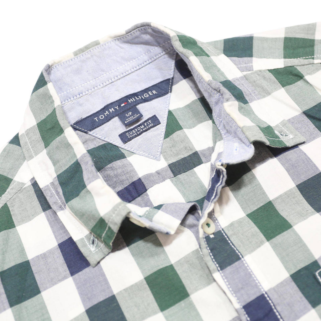 TOMMY HILFIGER Mens Blue & Green Check Shirt S Cotton Casual Summer