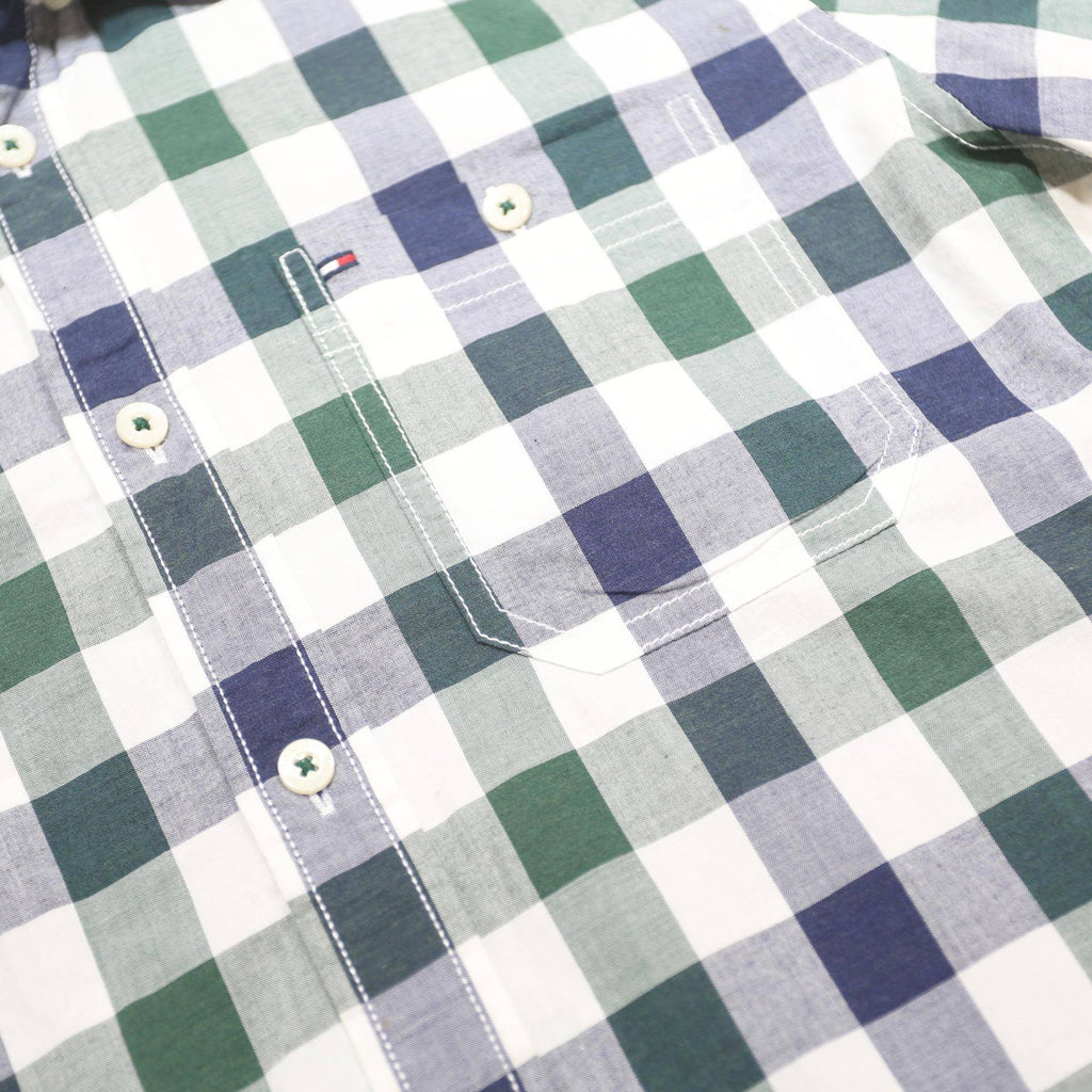 TOMMY HILFIGER Mens Blue & Green Check Shirt S Cotton Casual Summer