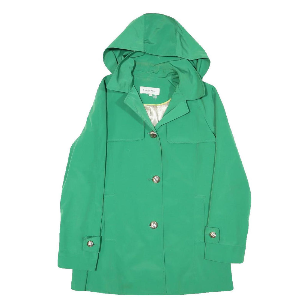 CALVIN KLEIN Womens Green Button Jacket S Polyester Blend Hooded Classic Fit
