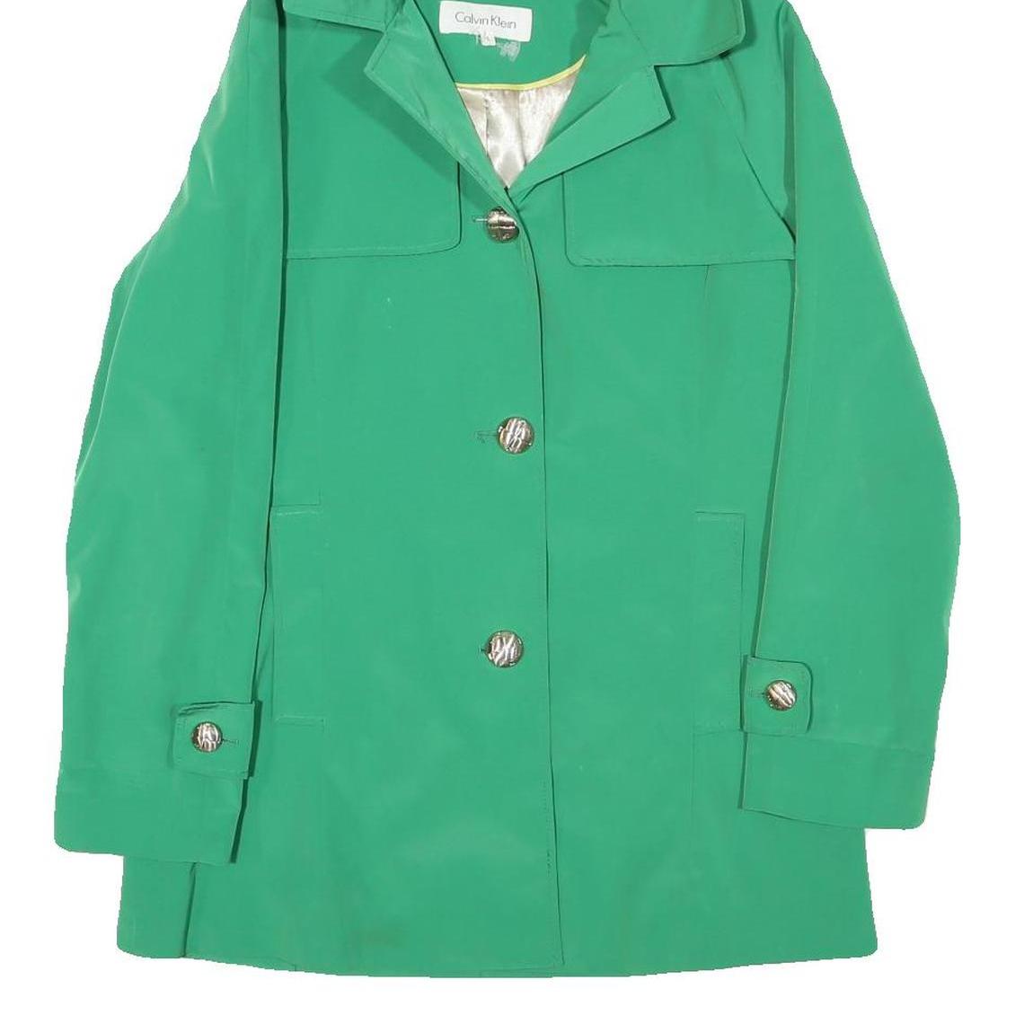 CALVIN KLEIN Womens Green Button Jacket S Polyester Blend Hooded Classic Fit