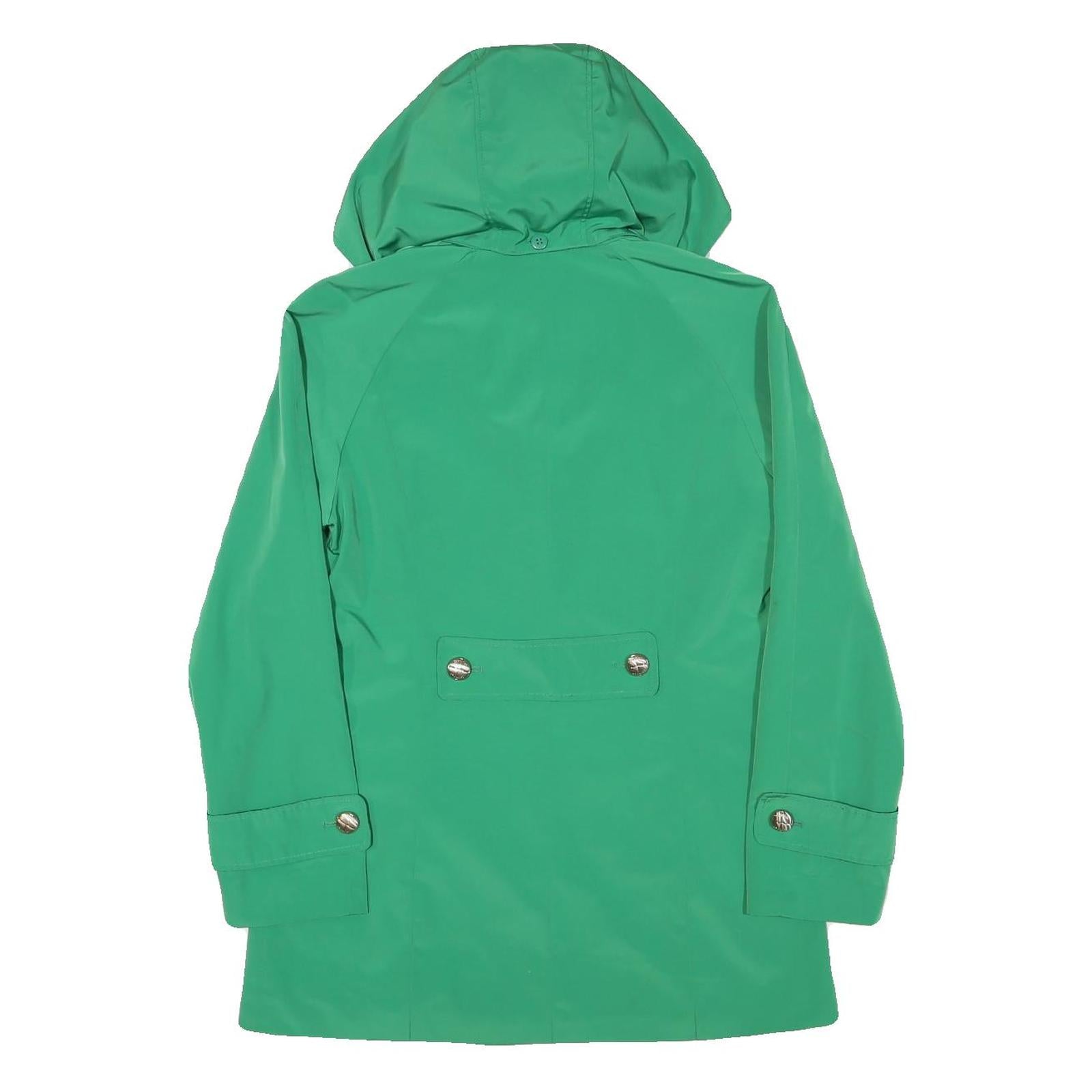 CALVIN KLEIN Womens Green Button Jacket S Polyester Blend Hooded Classic Fit