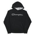 CHAMPION Mens Black Hoodie M Logo Embroidered Cotton Blend Pullover
