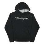CHAMPION Mens Black Hoodie M Logo Embroidered Cotton Blend Pullover