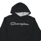 CHAMPION Mens Black Hoodie M Logo Embroidered Cotton Blend Pullover