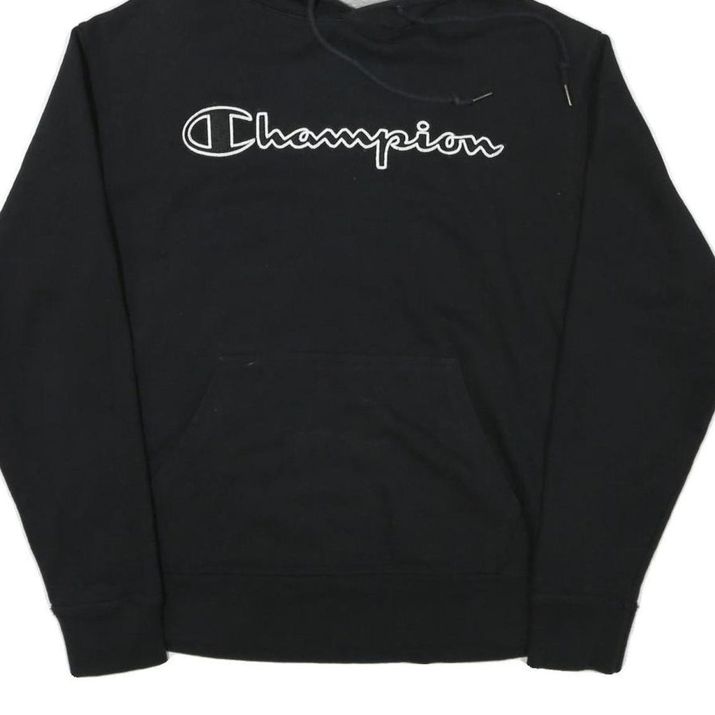 CHAMPION Mens Black Hoodie M Logo Embroidered Cotton Blend Pullover
