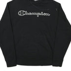 CHAMPION Mens Black Hoodie M Logo Embroidered Cotton Blend Pullover
