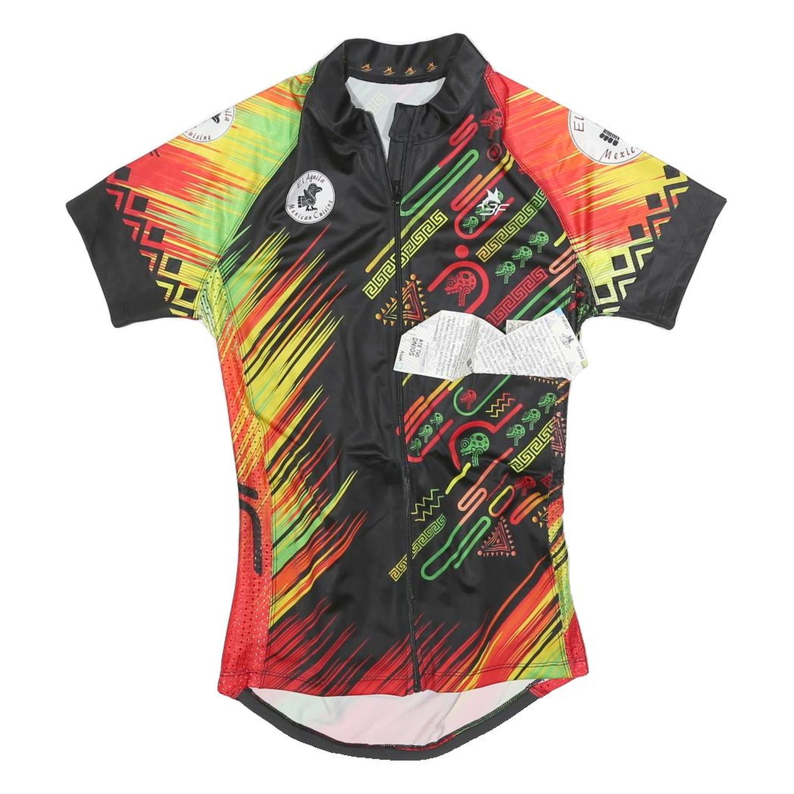 Mens Black & Red Graphic Cycling T-Shirt S Short Sleeve Zip Neck Pocket Sports