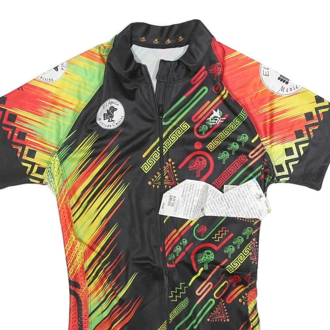 Mens Black & Red Graphic Cycling T-Shirt S Short Sleeve Zip Neck Pocket Sports