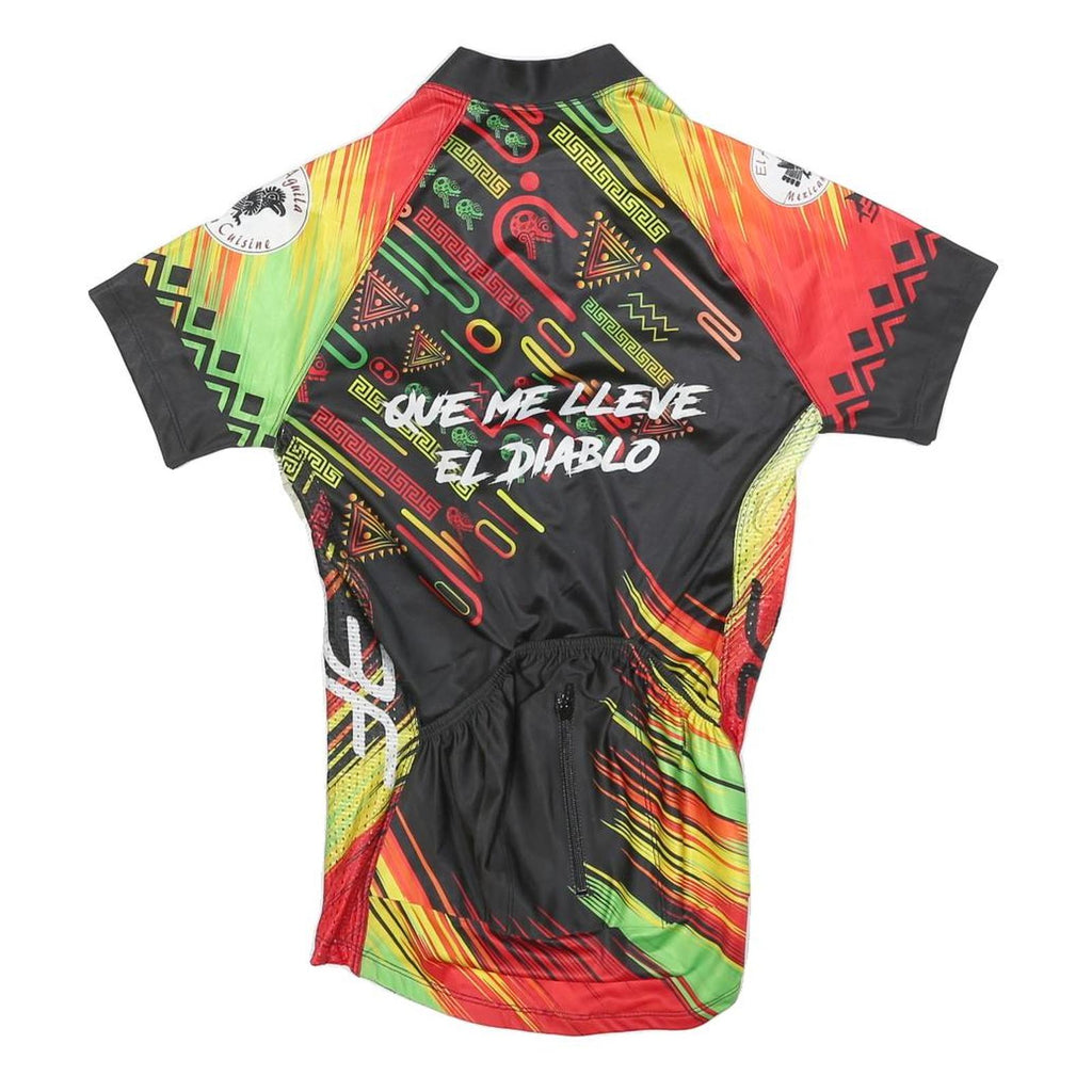 Mens Black & Red Graphic Cycling T-Shirt S Short Sleeve Zip Neck Pocket Sports