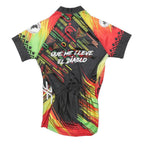 Mens Black & Red Graphic Cycling T-Shirt S Short Sleeve Zip Neck Pocket Sports