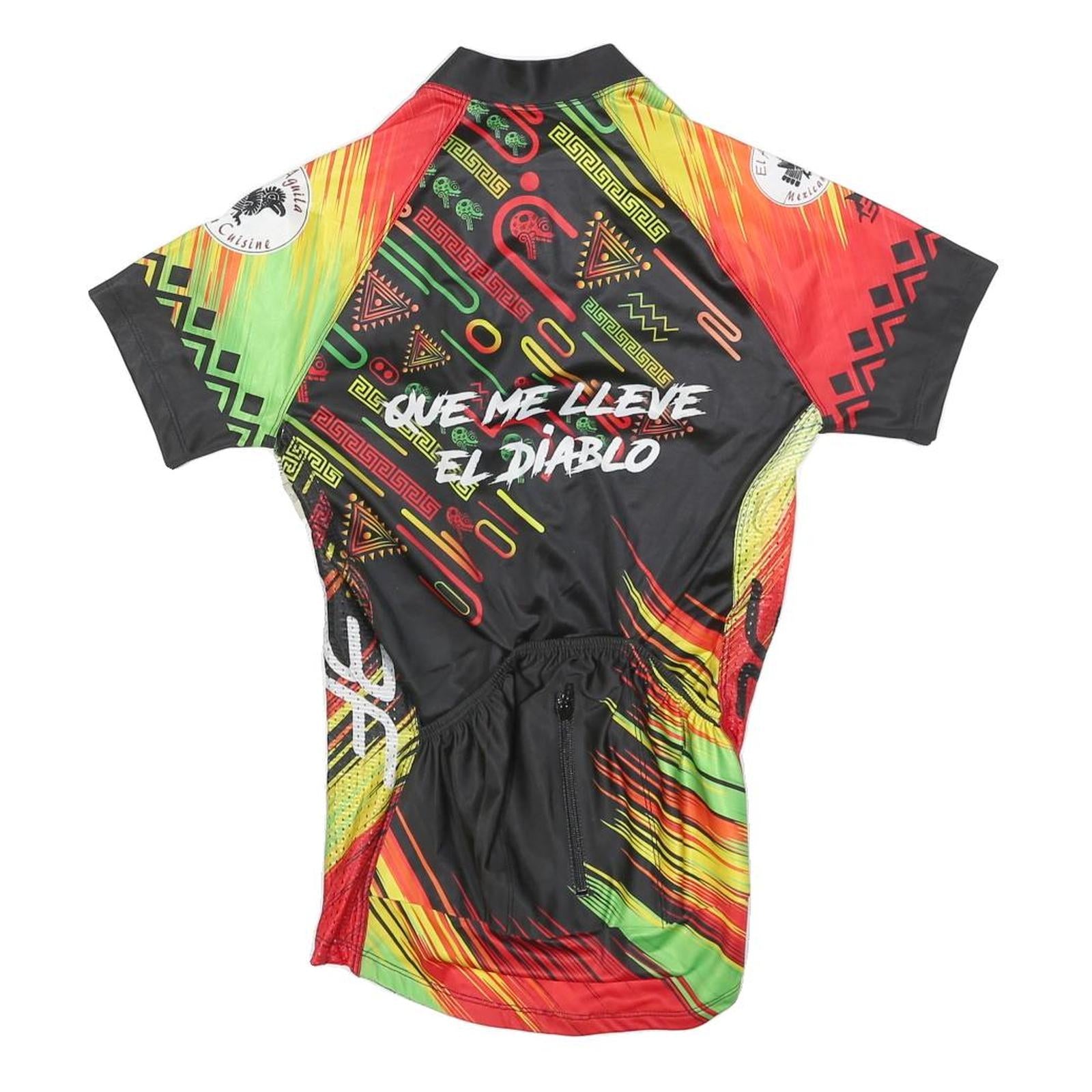 Mens Black & Red Graphic Cycling T-Shirt S Short Sleeve Zip Neck Pocket Sports