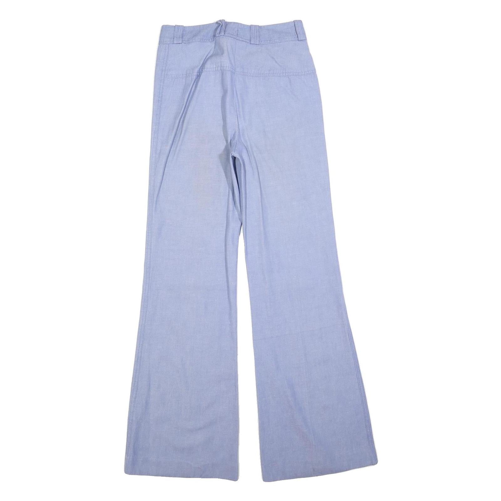 Womens Light Blue Cotton Blend Regular Fit Wide-Leg Trousers W28 L32 Zip Closure