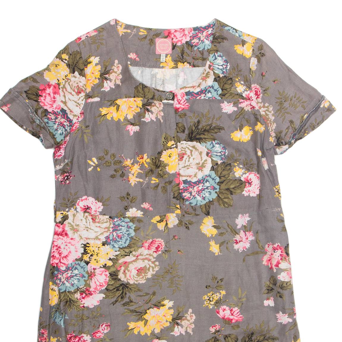 JOULES Womens Day Dress Grey Viscose Floral Short Sleeve Knee Length UK 14