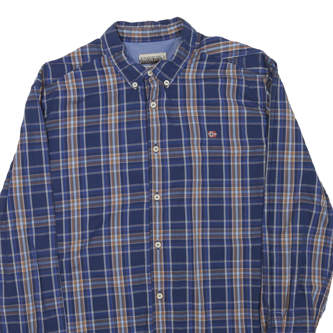 NAPAPIJRI Mens Blue & Brown Check Shirt L Button-Down Long Sleeve Cotton Blend