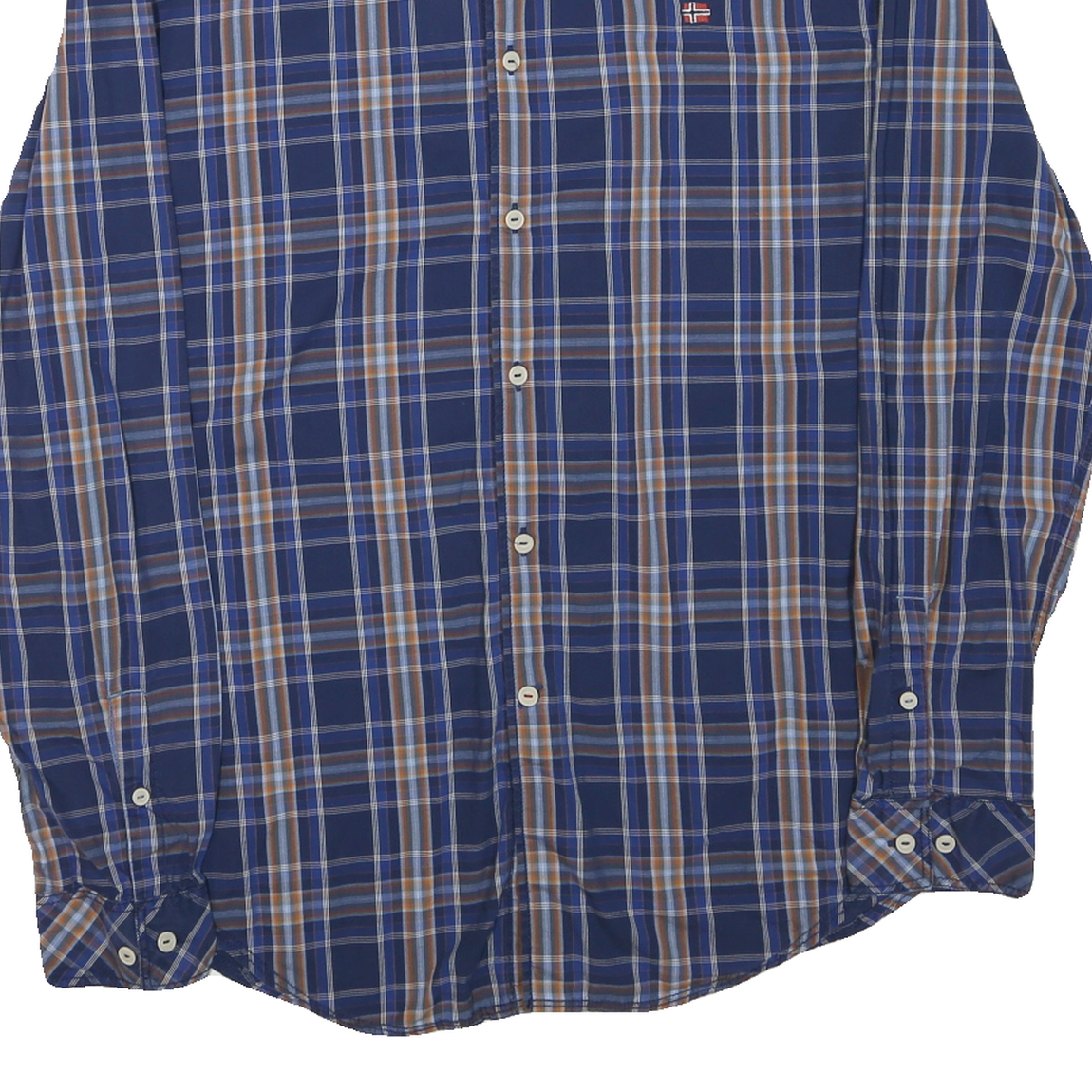 NAPAPIJRI Mens Blue & Brown Check Shirt L Button-Down Long Sleeve Cotton Blend