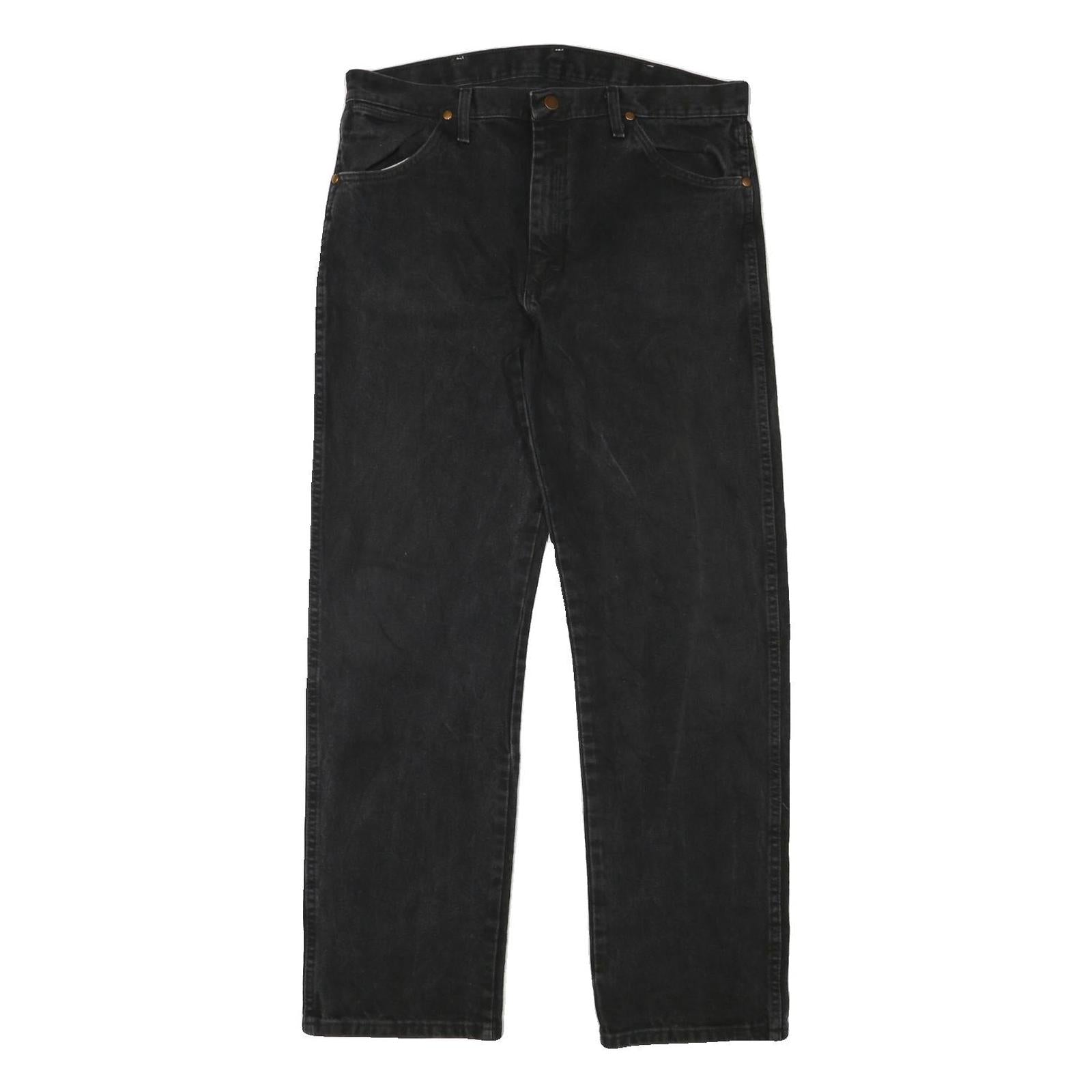 WRANGLER Mens Black Regular Denim Rinse W34 L31 Cotton Blend Zip Jeans
