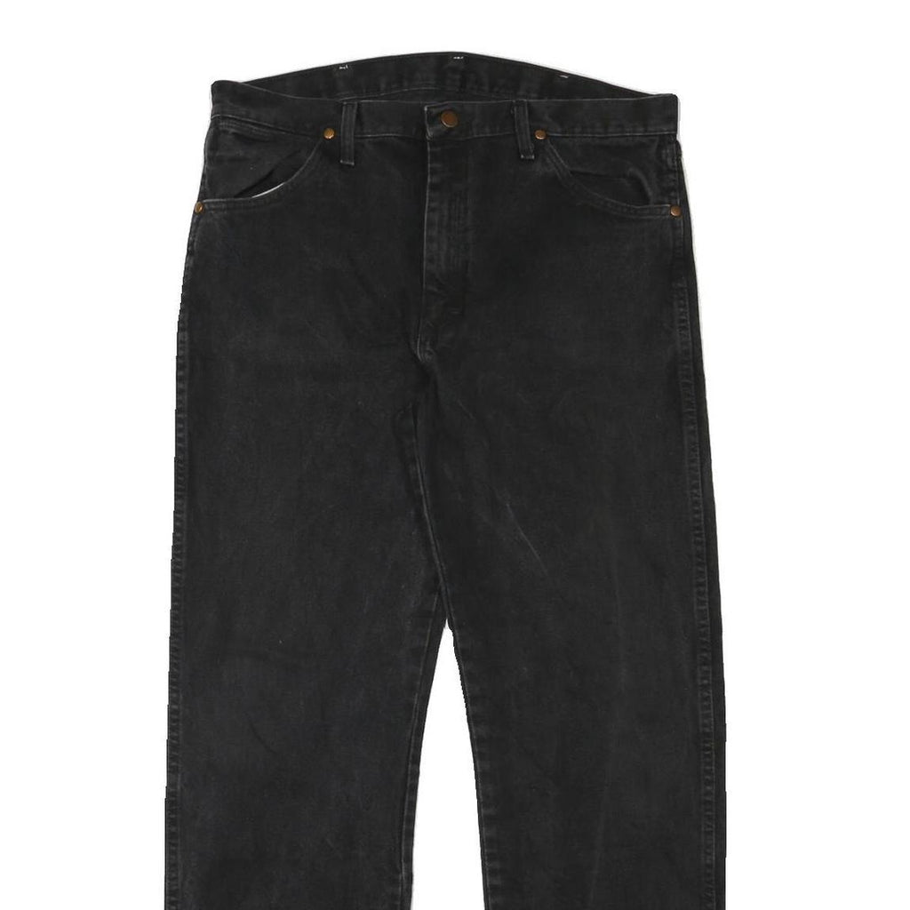 WRANGLER Mens Black Regular Denim Rinse W34 L31 Cotton Blend Zip Jeans