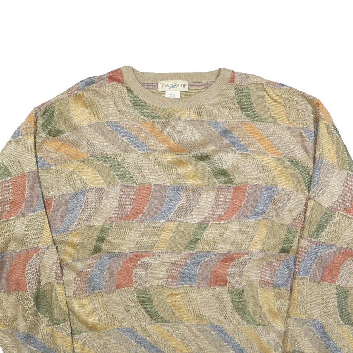 TRAVEL SMITH Mens Beige Multi Patterned Crew Neck Basic Knit Jumper L Acrylic