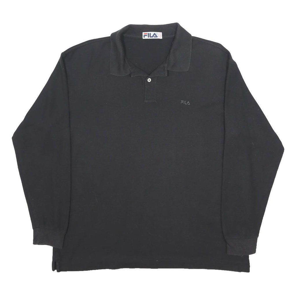 FILA Mens Black Long Sleeve Plain Polo Shirt XL Cotton Casual Sport