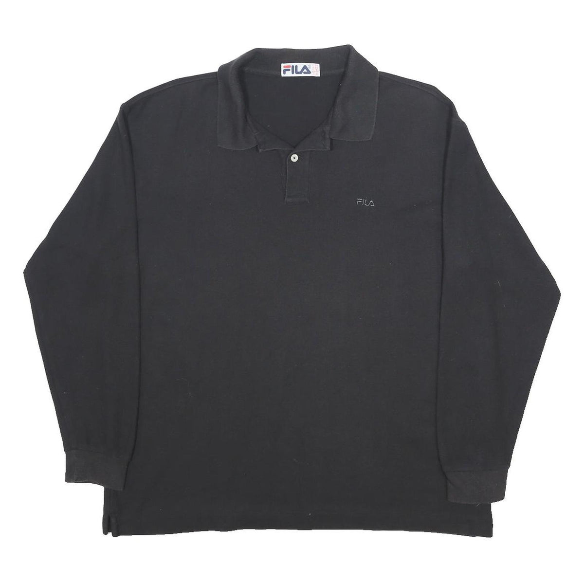 FILA Mens Black Long Sleeve Plain Polo Shirt XL Cotton Casual Sport
