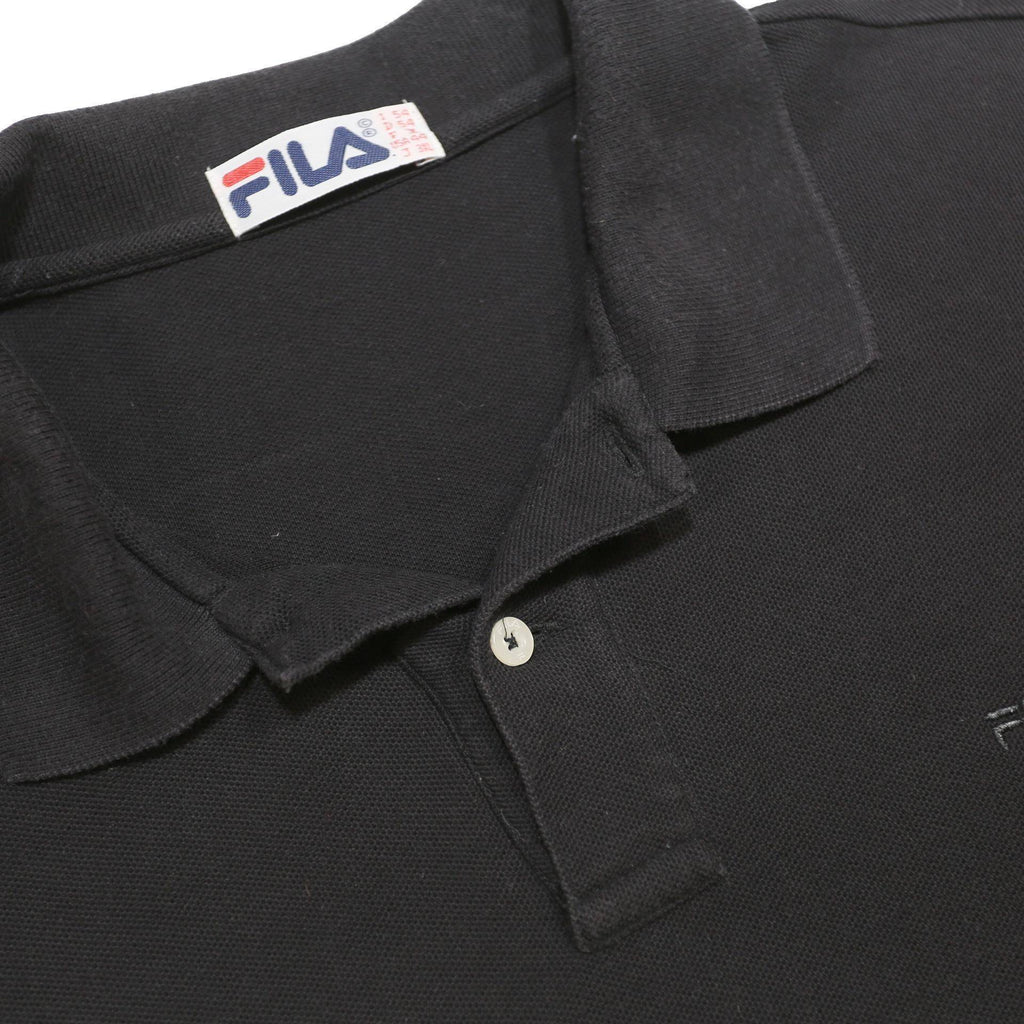 FILA Mens Black Long Sleeve Plain Polo Shirt XL Cotton Casual Sport