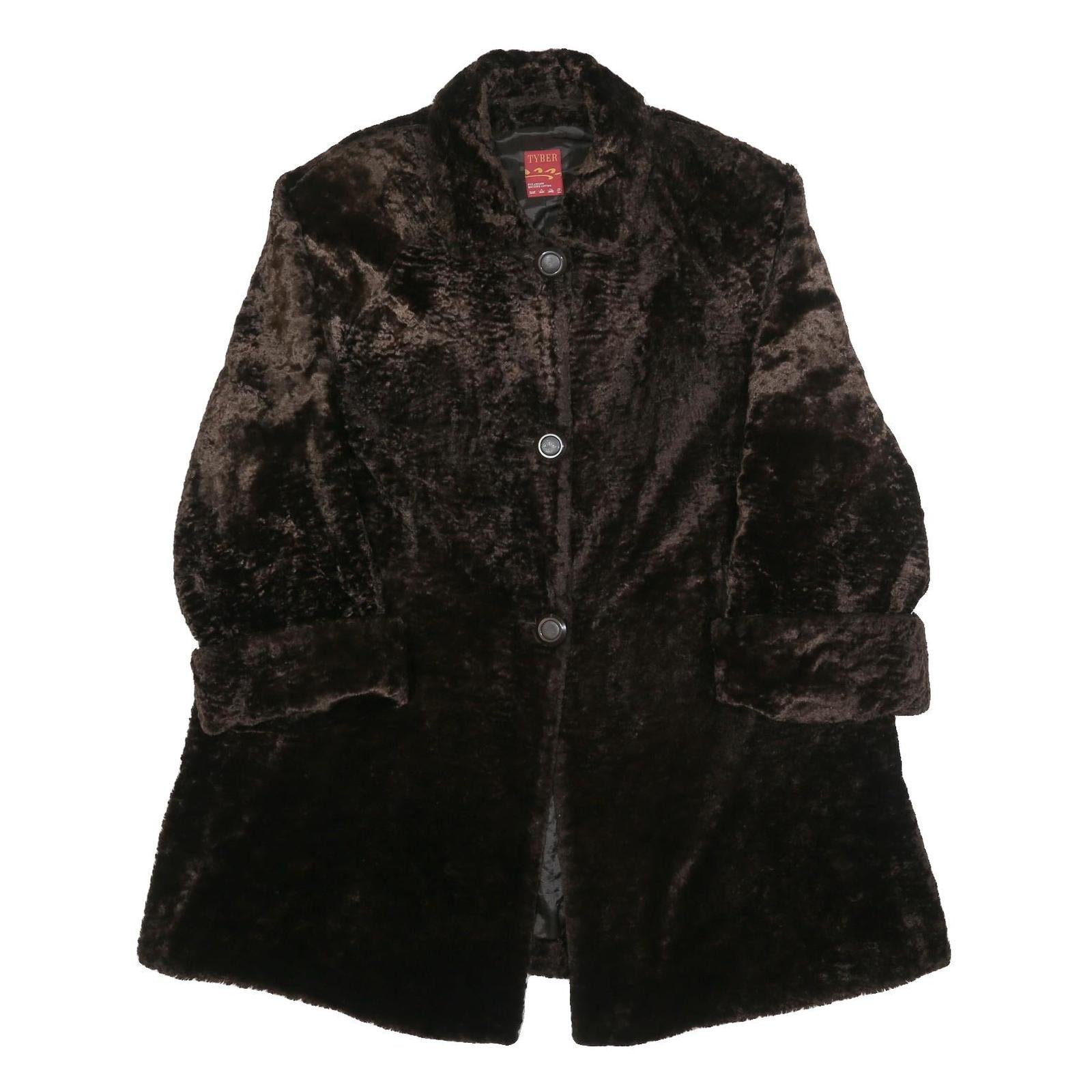 TYBER Womens Black Faux Fur Jacket L Cotton Blend Plain Button Closure