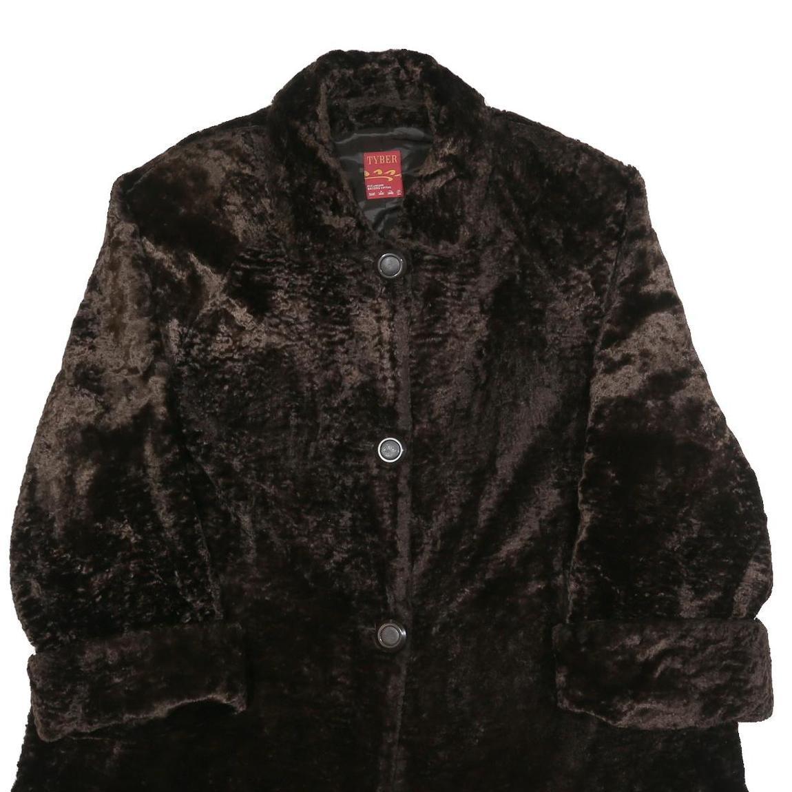 TYBER Womens Black Faux Fur Jacket L Cotton Blend Plain Button Closure