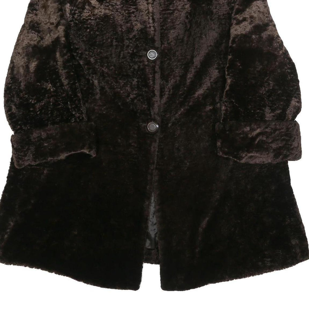 TYBER Womens Black Faux Fur Jacket L Cotton Blend Plain Button Closure