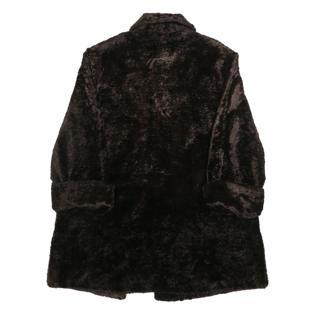 TYBER Womens Black Faux Fur Jacket L Cotton Blend Plain Button Closure