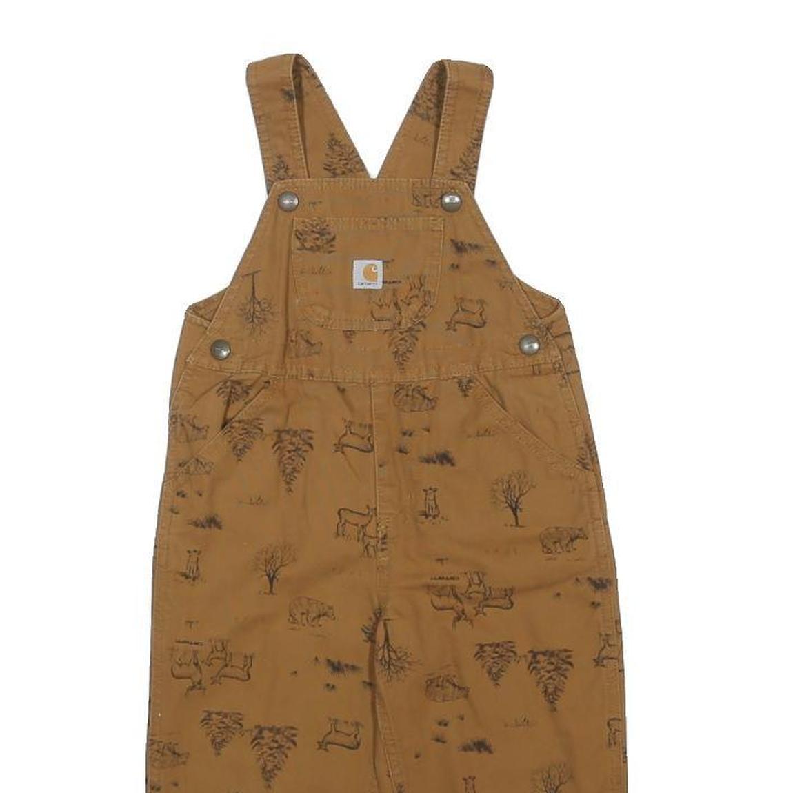 CARHARTT Boys Brown Cotton Dungarees Loose Fit Printed 3Y W26 L13