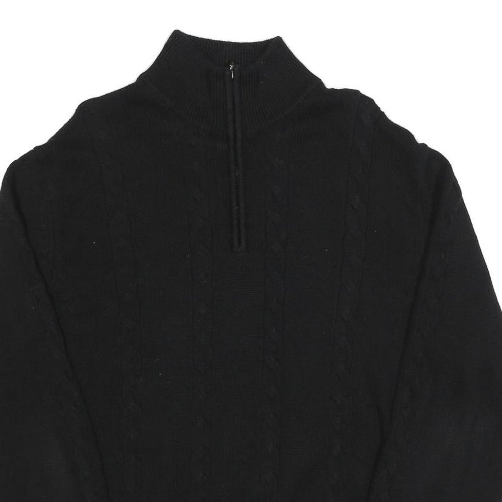 CALVIN KLEIN Mens Black Cotton Patterned Pullover Quarter Zip Jumper XL Stylish