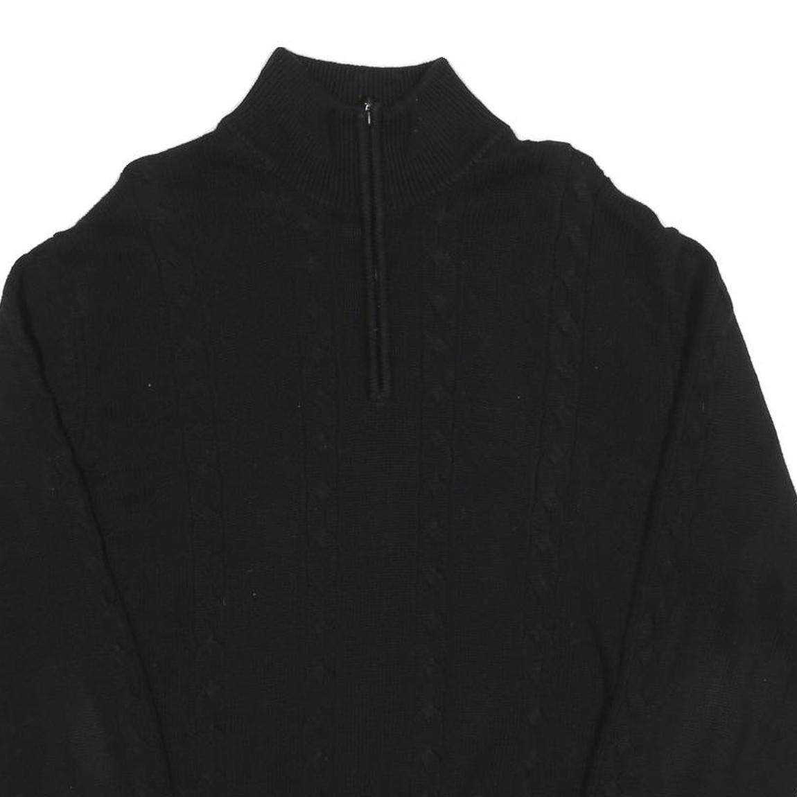 CALVIN KLEIN Mens Black Cotton Patterned Pullover Quarter Zip Jumper XL Stylish
