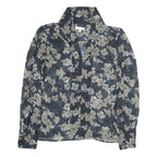 REISS Womens Blue & Grey Floral Shirt Long Sleeve V-Neck UK 4 Elegant Blouse