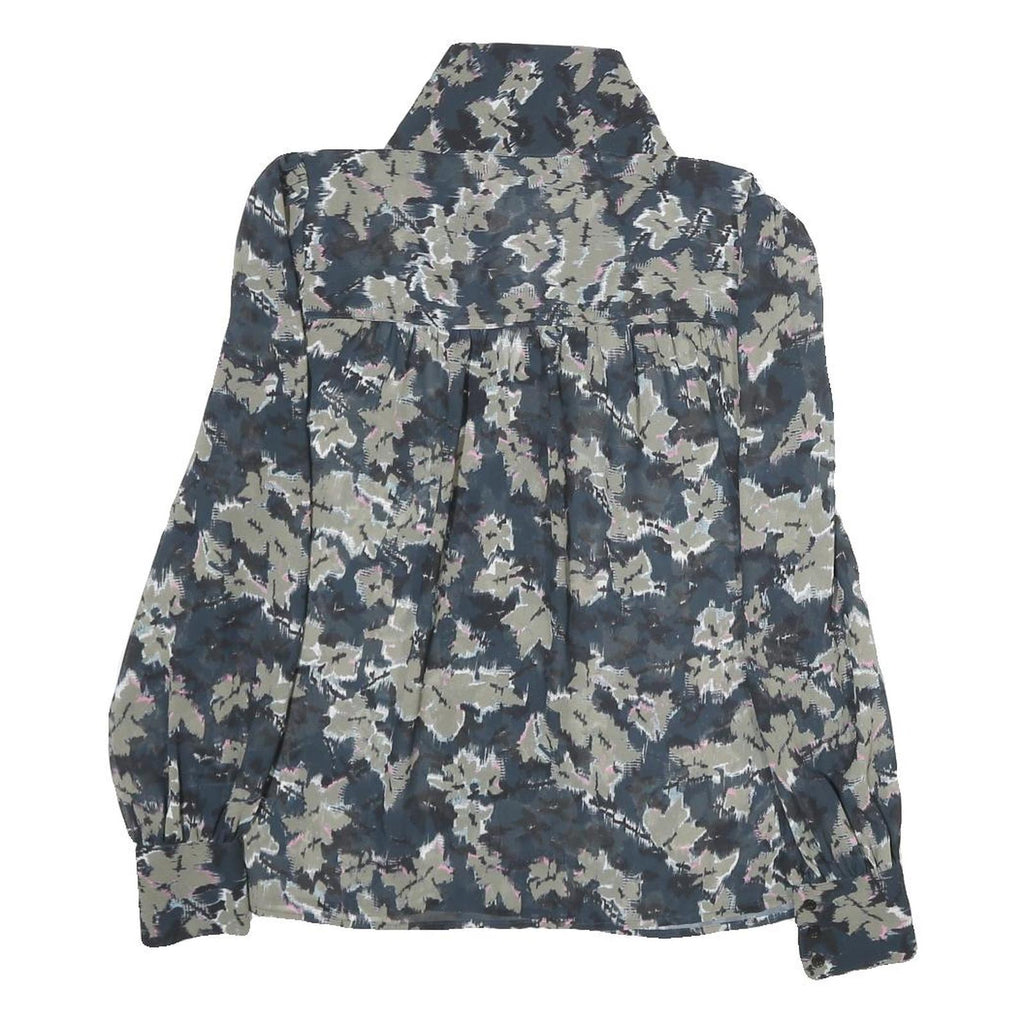 REISS Womens Blue & Grey Floral Shirt Long Sleeve V-Neck UK 4 Elegant Blouse