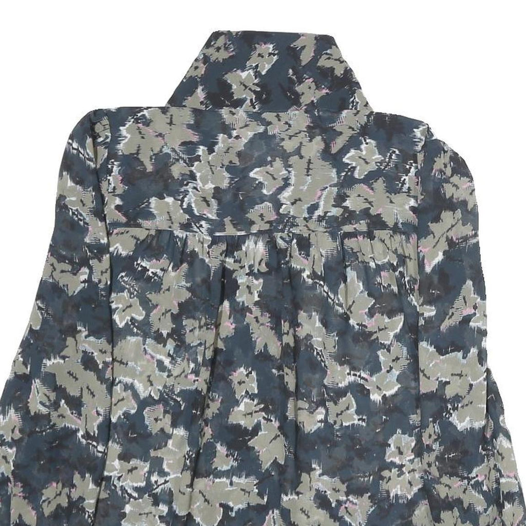 REISS Womens Blue & Grey Floral Shirt Long Sleeve V-Neck UK 4 Elegant Blouse