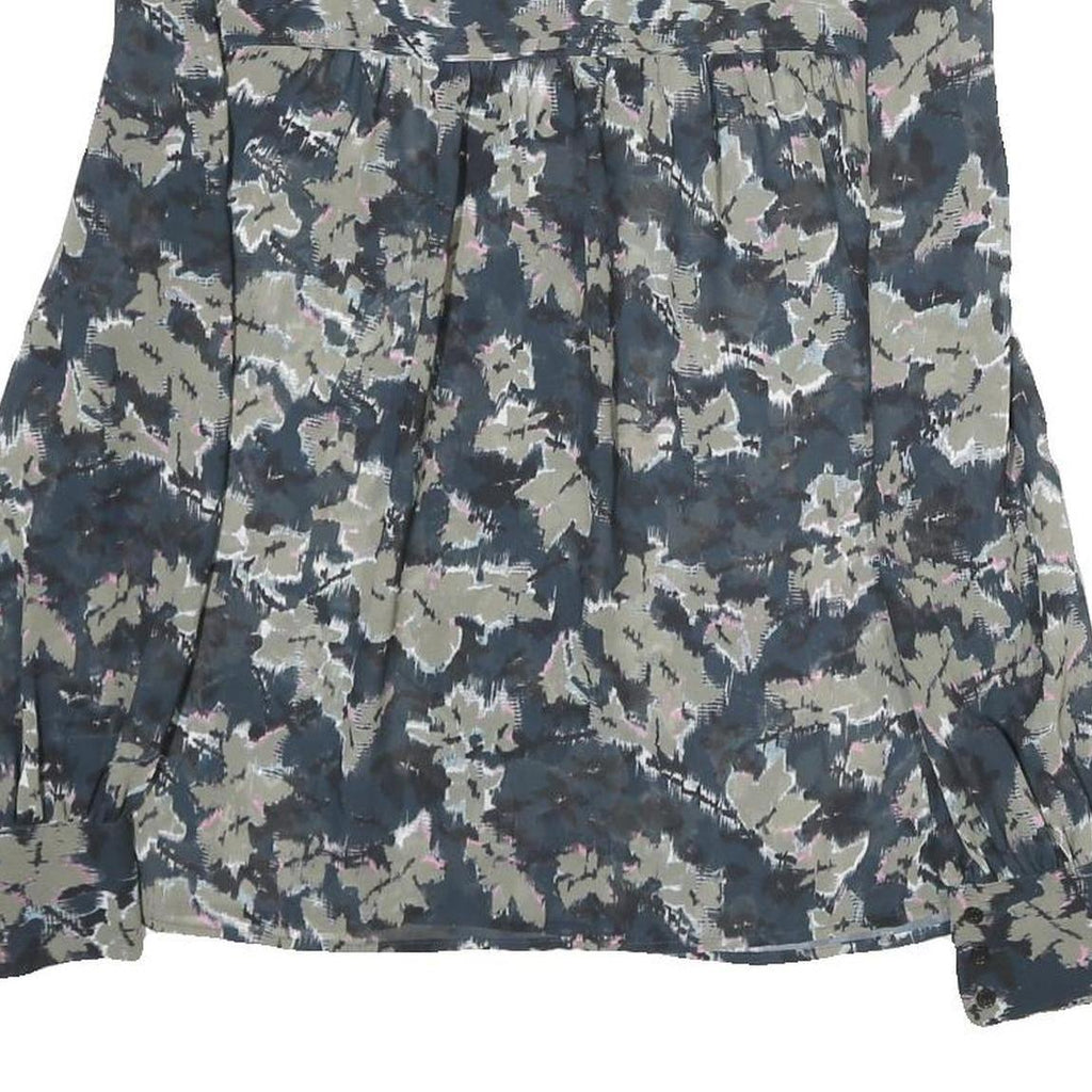 REISS Womens Blue & Grey Floral Shirt Long Sleeve V-Neck UK 4 Elegant Blouse