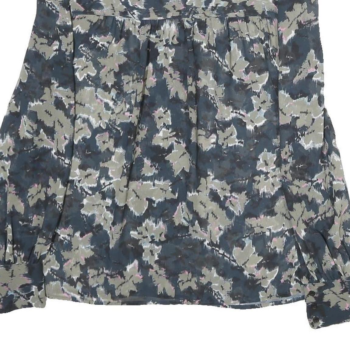 REISS Womens Blue & Grey Floral Shirt Long Sleeve V-Neck UK 4 Elegant Blouse