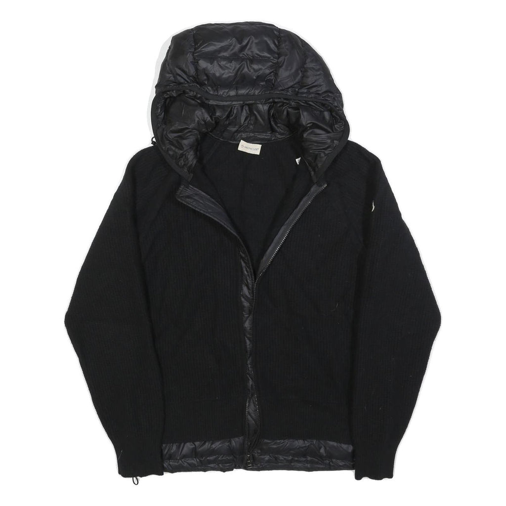 MONCLER Mens Black Wool Quilted Jacket M Hooded Stand-Up Collar Zip Casual