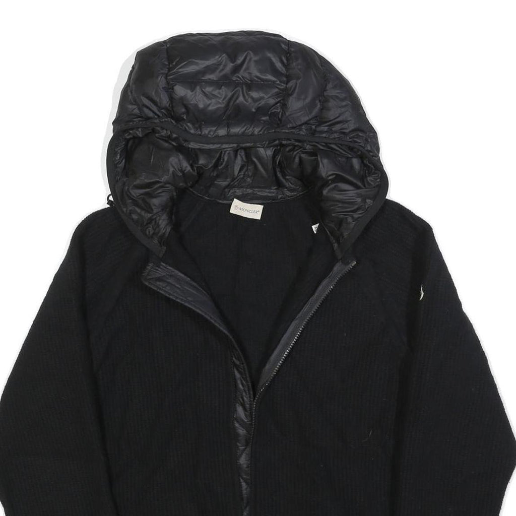 MONCLER Mens Black Wool Quilted Jacket M Hooded Stand-Up Collar Zip Casual