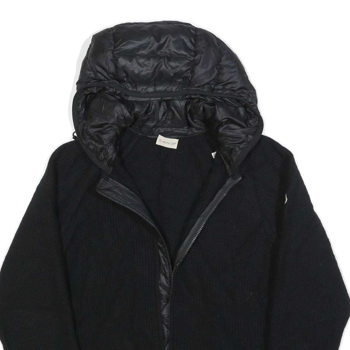 MONCLER Mens Black Wool Quilted Jacket M Hooded Stand-Up Collar Zip Casual