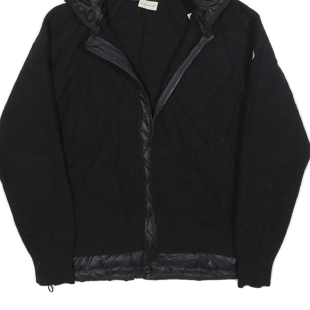MONCLER Mens Black Wool Quilted Jacket M Hooded Stand-Up Collar Zip Casual