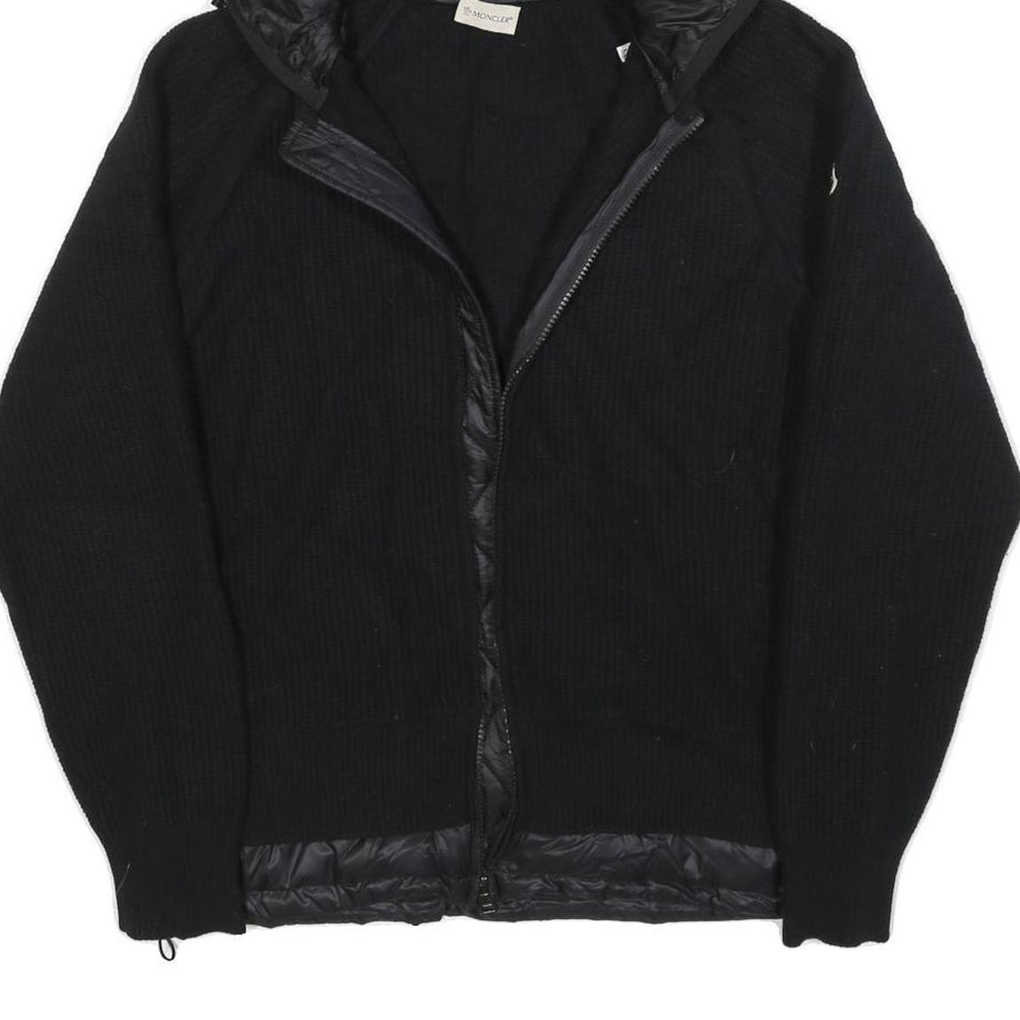 MONCLER Mens Black Wool Quilted Jacket M Hooded Stand-Up Collar Zip Casual