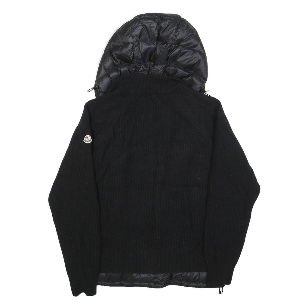 MONCLER Mens Black Wool Quilted Jacket M Hooded Stand-Up Collar Zip Casual