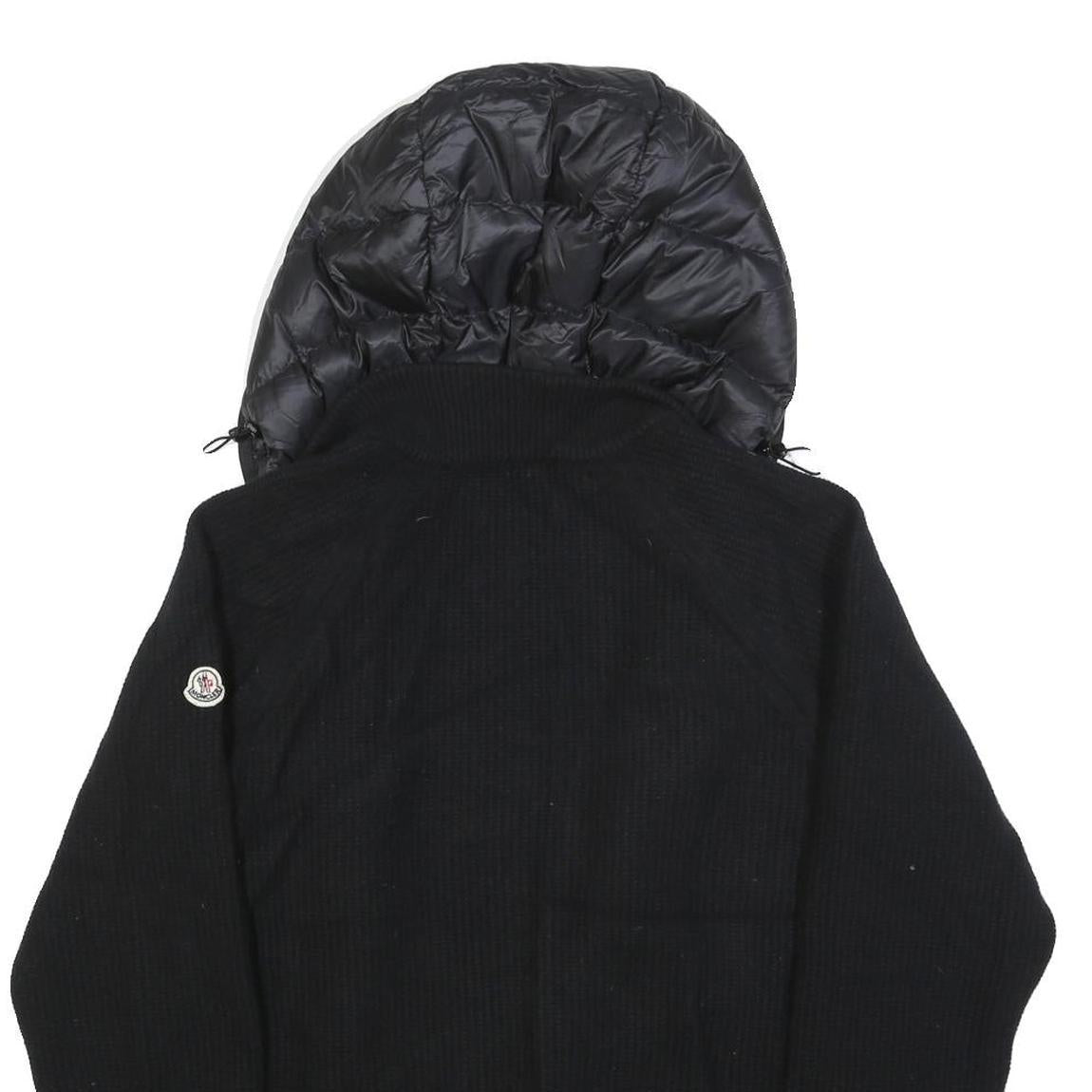 MONCLER Mens Black Wool Quilted Jacket M Hooded Stand-Up Collar Zip Casual