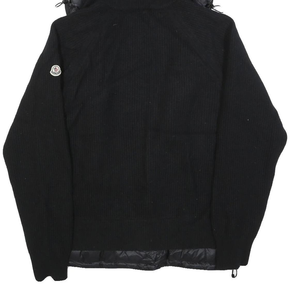 MONCLER Mens Black Wool Quilted Jacket M Hooded Stand-Up Collar Zip Casual