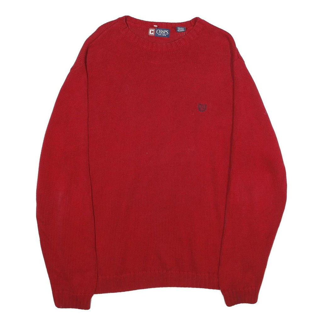 CHAPS Mens Red Plain Cotton Crew Neck Basic Knit L Jumper Casual