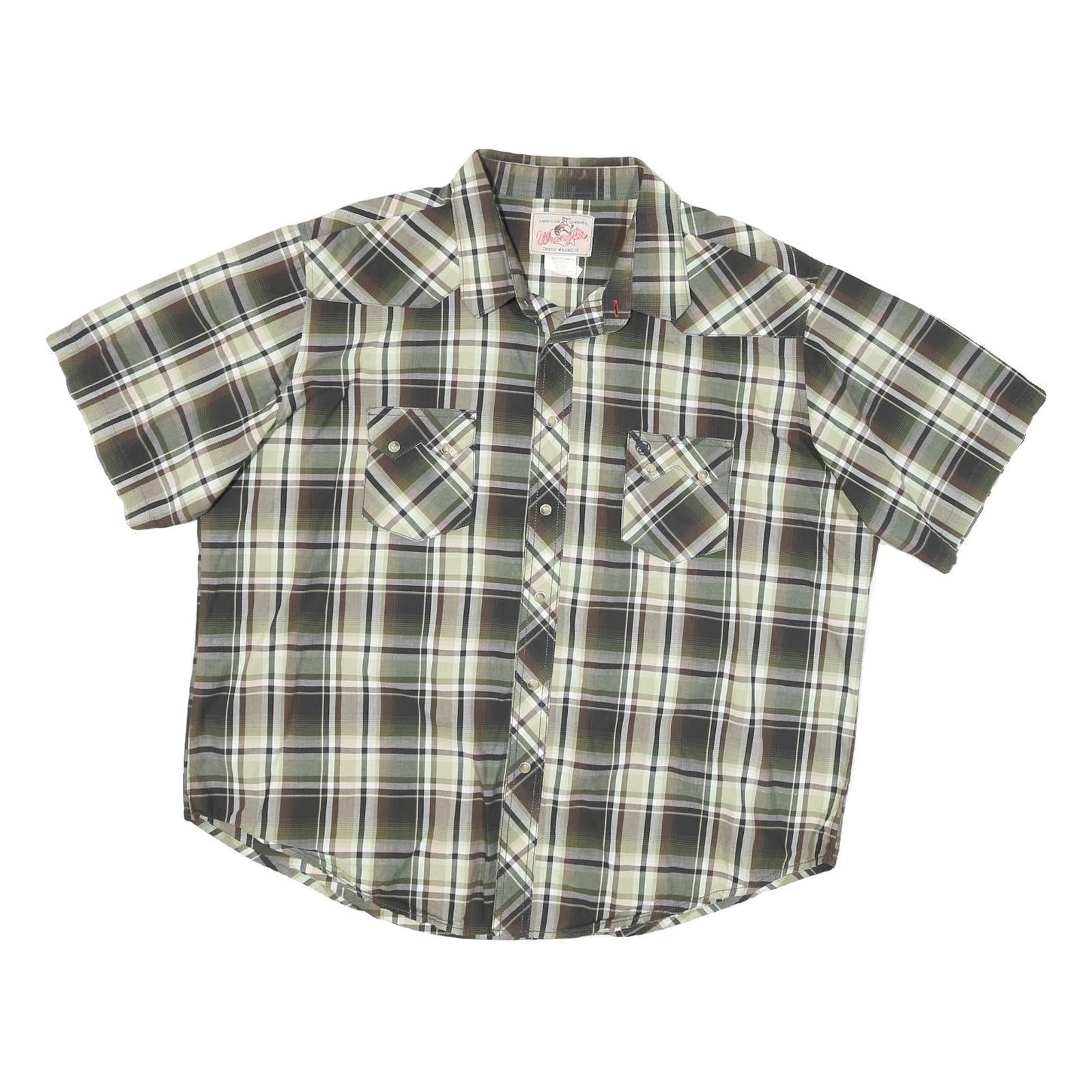 WRANGLER Mens Green & White Plaid Shirt 2XL Cotton Blend Casual Short Sleeve