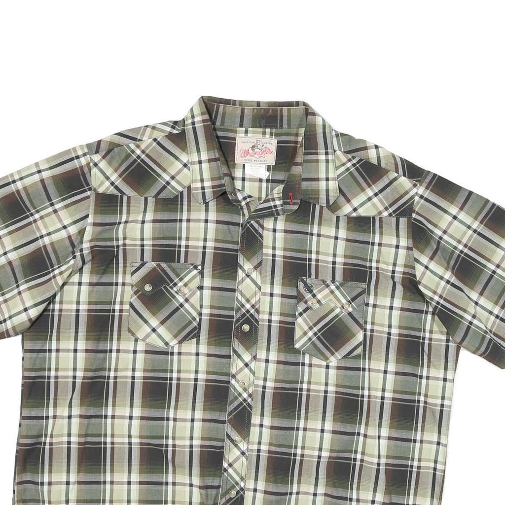 WRANGLER Mens Green & White Plaid Shirt 2XL Cotton Blend Casual Short Sleeve