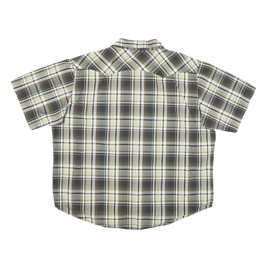 WRANGLER Mens Green & White Plaid Shirt 2XL Cotton Blend Casual Short Sleeve